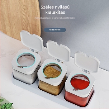 Üveg só- és ízesítő készlet, európai négyzet alakú fűszeres dobozokkal, konyhai tároló, modern minimalist dizájn