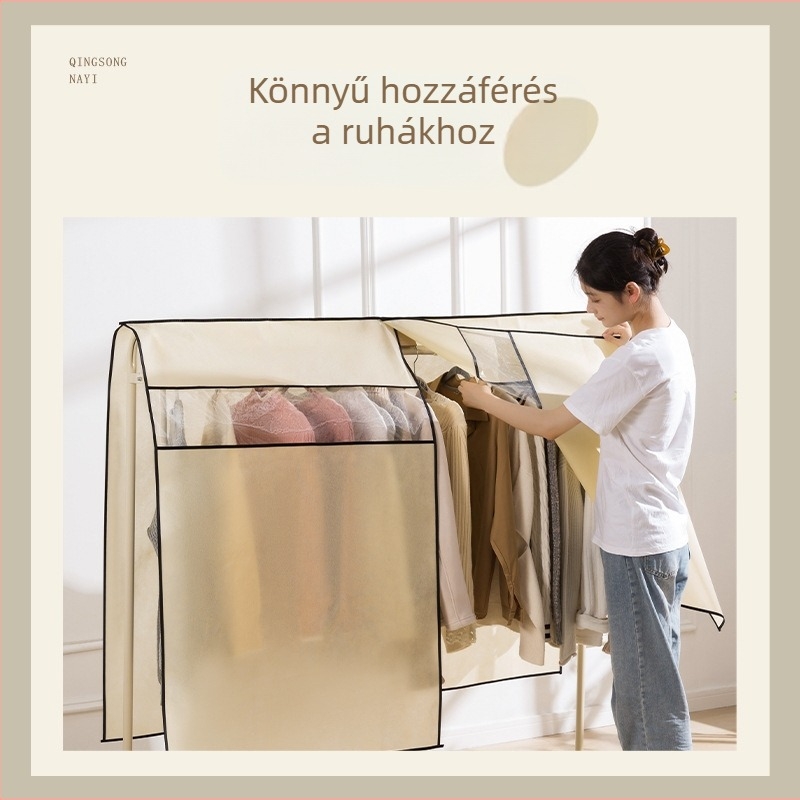 Porvédő huzat nem szőtt anyagból padlón álló ruhatartóhoz, hálószoba használatra