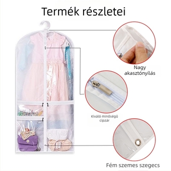 Xizilan PEVA anyagú ruházati porvédő, átlátszó ablakkal, fekete