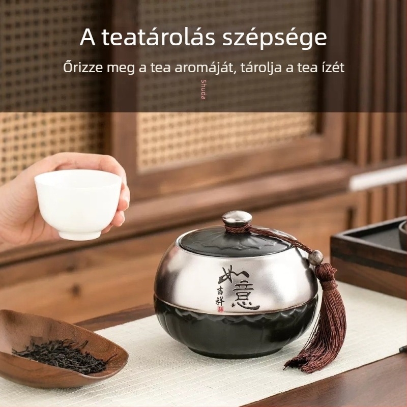 Zárható kerámia teás tároló edény zöld-, fekete- és Pu'er teához