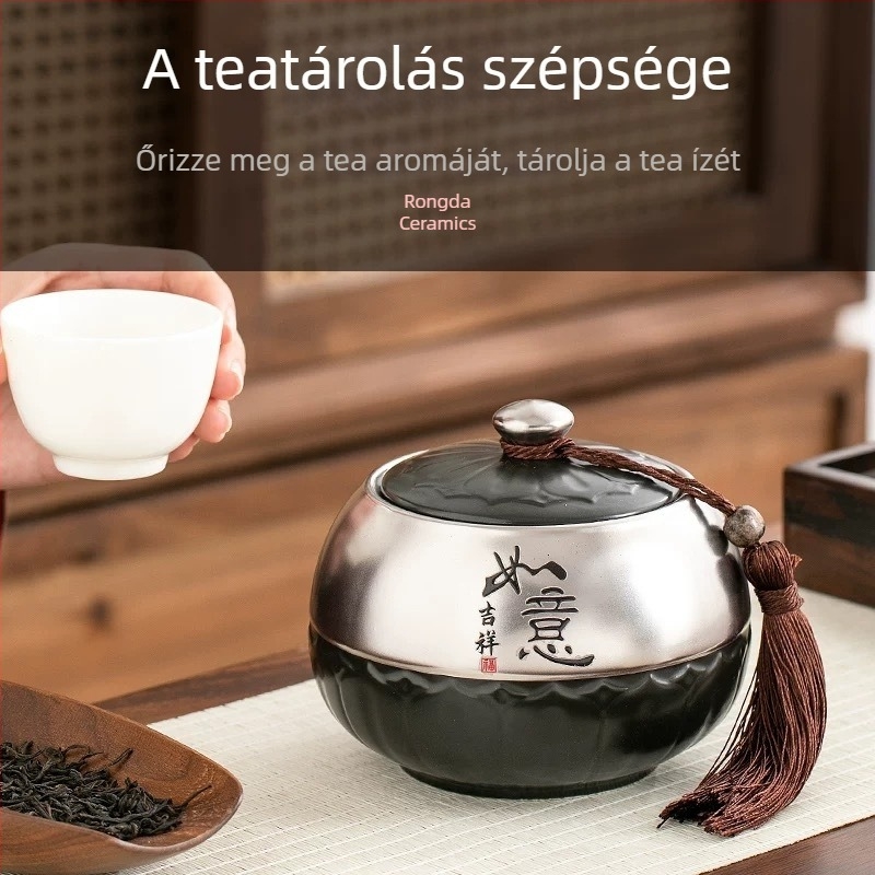 Zárható kerámia teás tároló edény zöld-, fekete- és Pu'er teához