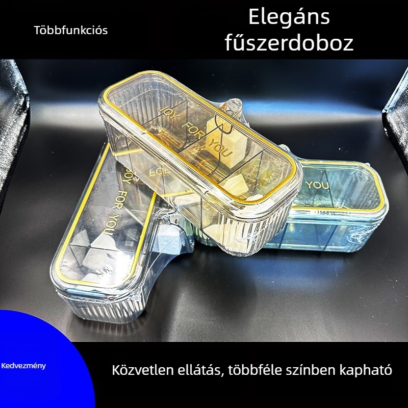 Otthoni fűszerező doboz, műanyag tároló több rekesszel a sóhoz, MSG-hez, borshoz és egyéb fűszerekhez