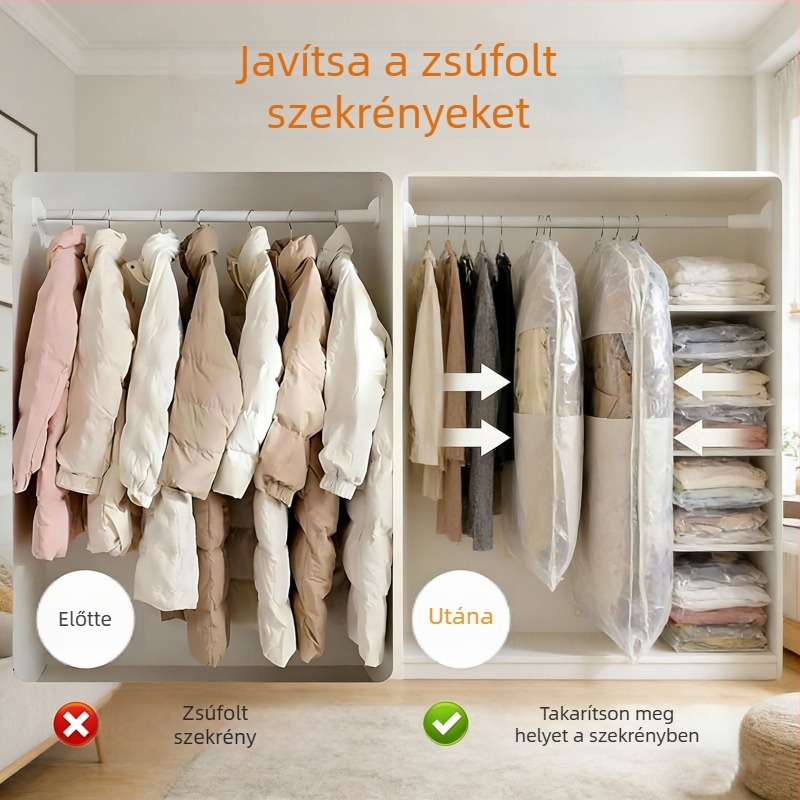 PVC átlátszó ruhatartó tok felakasztható a szekrénybe, por- és nedvességálló, minimalist design