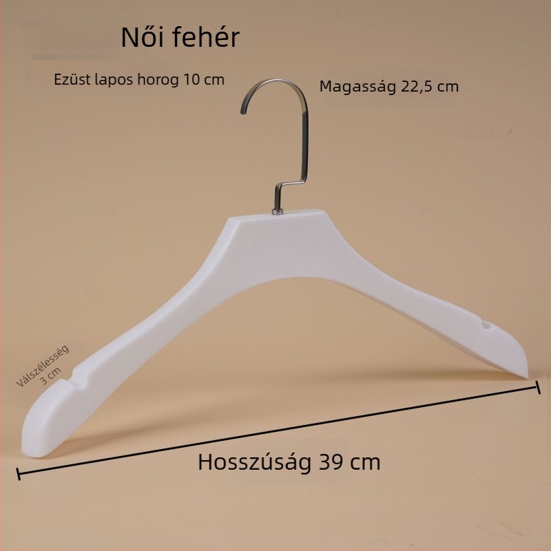Fekete műanyag ruhakasztó, fa textúrájú felülettel, csúszásmentes, felnőtt ruhákhoz, uniszex, testreszabható