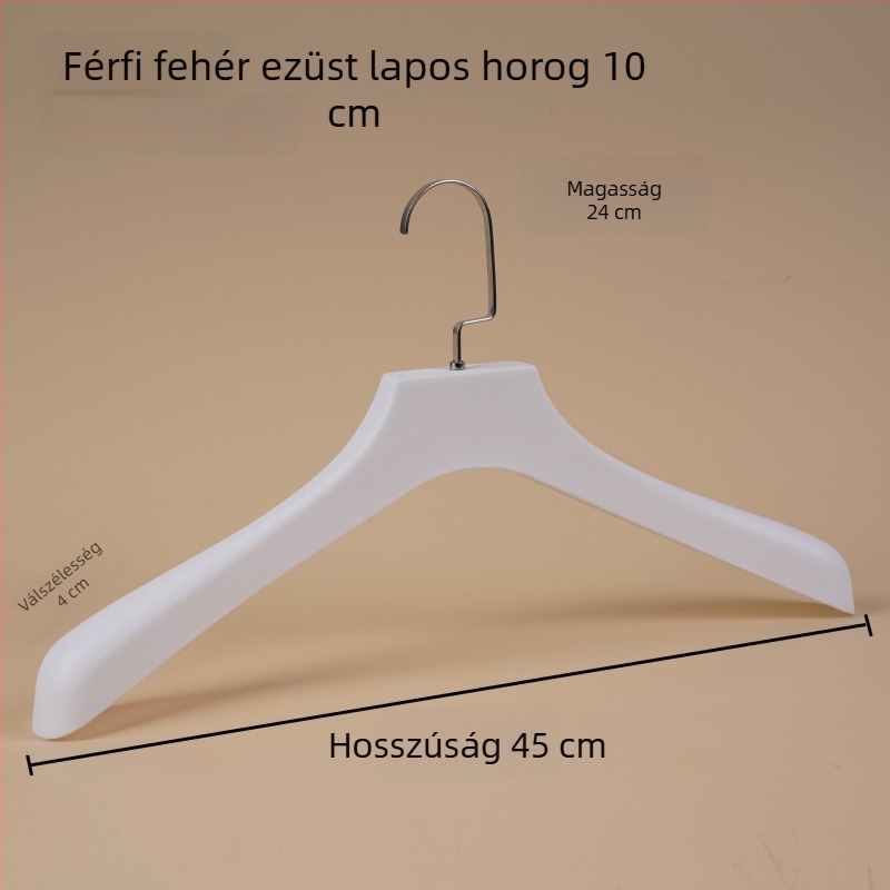 Fekete műanyag ruhakasztó, fa textúrájú felülettel, csúszásmentes, felnőtt ruhákhoz, uniszex, testreszabható