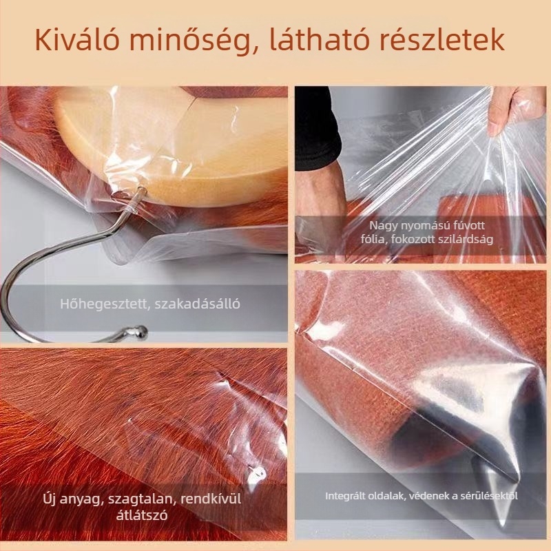 Átlátszó ruhatartó tasak a vállfára; porvédő tasak kabátok és öltönyök számára, egyszer használatos