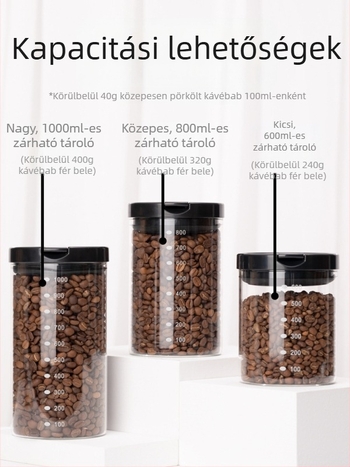 Ólommentes boroszilikát üvegből készült kávébab-tároló üveg, légmentesen záró kupakkal, 800–1000 ml, teához, tejporhoz és gabonafélékhez