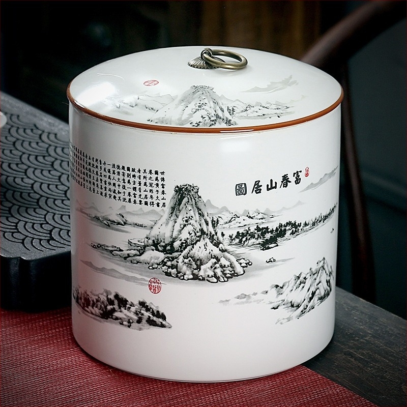 Nagy méretű kerámia Pu'er teacake tárolóedény, Dingyao kemence, kapacitás 0,5 kg, matt máz, zárt tárolóedény