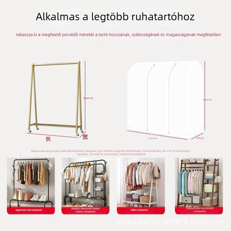 Padlón álló ruhatartó porvédő huzat, dupla rúd, átlátszó, vastagított