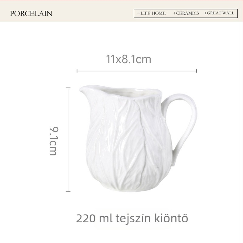 Európai stílusú, fehér, reliefes kerámia tejeskanna, kis tejeskanna, cukortartó, kávékanna, Nectar sorozat, zárt üveg