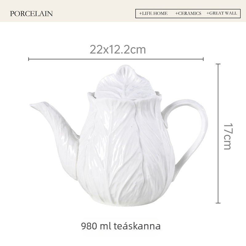 Európai stílusú, fehér, reliefes kerámia tejeskanna, kis tejeskanna, cukortartó, kávékanna, Nectar sorozat, zárt üveg