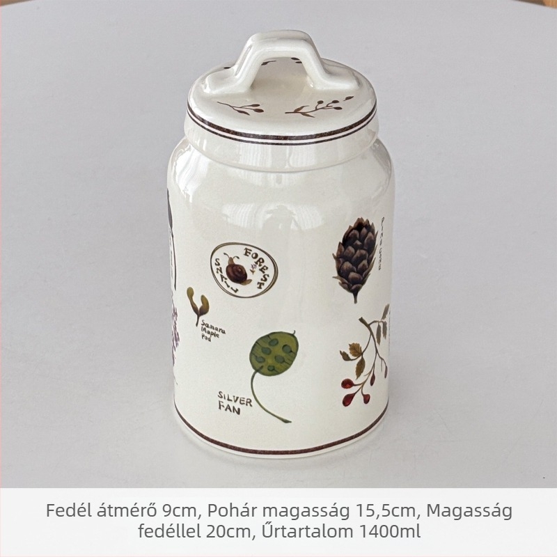 Fedeles kerámia tárolóedény kör alakú, retro erdei stílusú dekoráció, konyha és nappali használatra, 800–1000 ml, kézzel készített