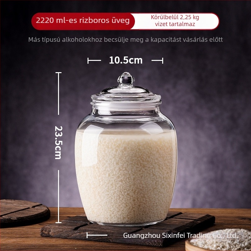 Üveg fermentációs edény fedővel rizsbor készítéséhez