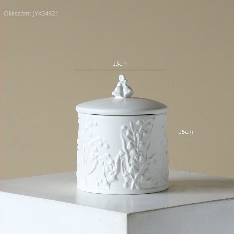 Fényűző relief Lily of the Valley kerámia tárolóedény, asztali dekoráció és ékszerdoboz