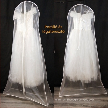Átlátszó organza porvédő menyasszonyi ruhához, hosszú uszályhoz
