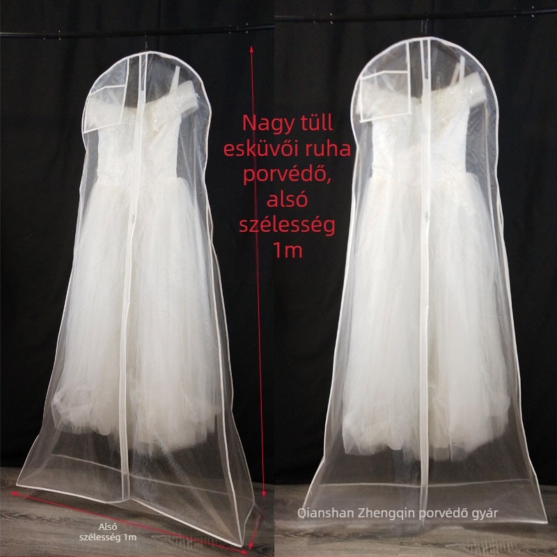 Átlátszó organza porvédő menyasszonyi ruhához, hosszú uszályhoz
