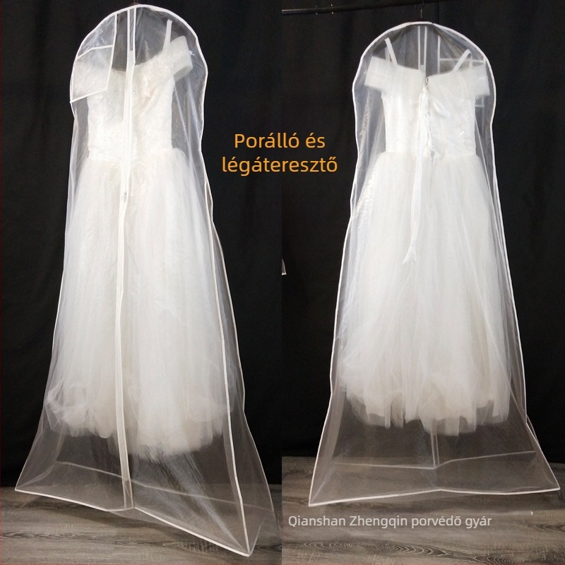 Átlátszó organza porvédő menyasszonyi ruhához, hosszú uszályhoz