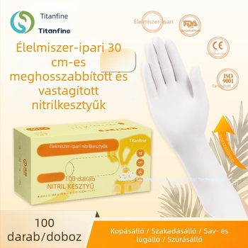 Titanfine egyszer használatos nitril kesztyűk, fehér, extra hosszú, vastagított, élelmiszer-minőségű