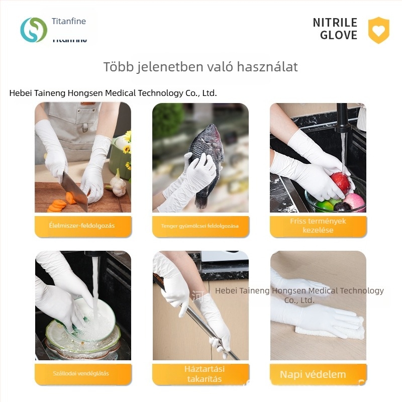 Titanfine egyszer használatos nitril kesztyűk, fehér, extra hosszú, vastagított, élelmiszer-minőségű
