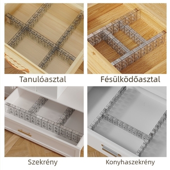 Gardrób polcos válaszfalakkal, asztali tároló rendező
