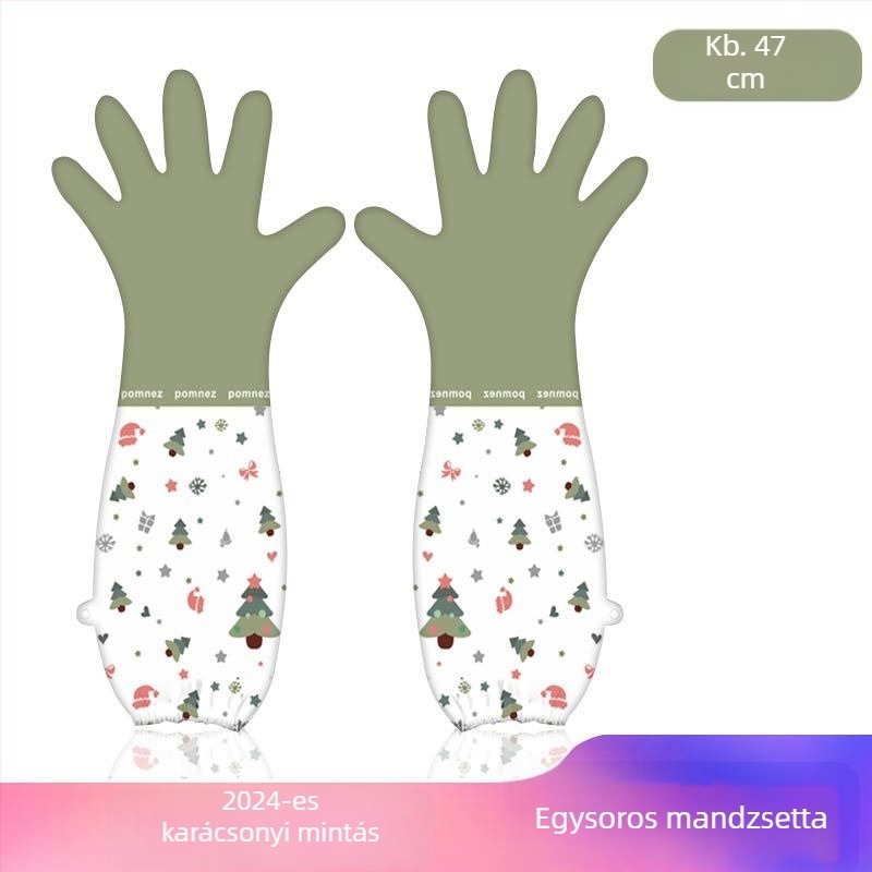 Hosszú mosogató kesztyű fleece béléssel, vízálló, csúszásmentes, PVC, 30 cm hosszú