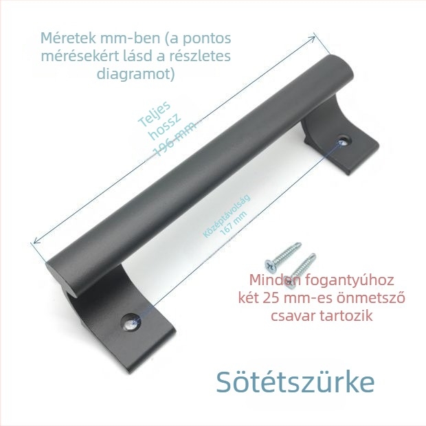 Tömör alumíniumötvözet tolóajtó fogantyú, furattávolság 167 mm