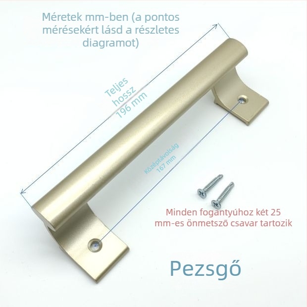 Tömör alumíniumötvözet tolóajtó fogantyú, furattávolság 167 mm