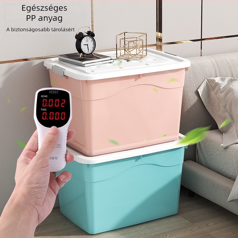 80L műanyag tároló doboz ruhákhoz és paplanokhoz – extra nagy kapacitás, PP anyag, porálló, otthoni és kollégiumi használatra