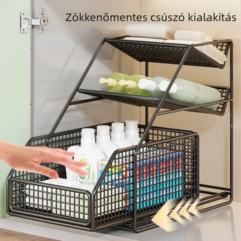 Háromszintes mosdó alatti tároló szekrény kihúzható kosarakkal