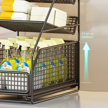 Háromszintes mosdó alatti tároló szekrény kihúzható kosarakkal