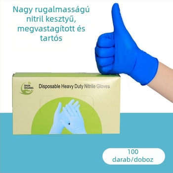 Élelmiszeripari nitril kesztyű, egyszer használatos, vastagított, csúszásmentes, olaj- és sav-bázis ellenálló, kopásálló, tisztításhoz