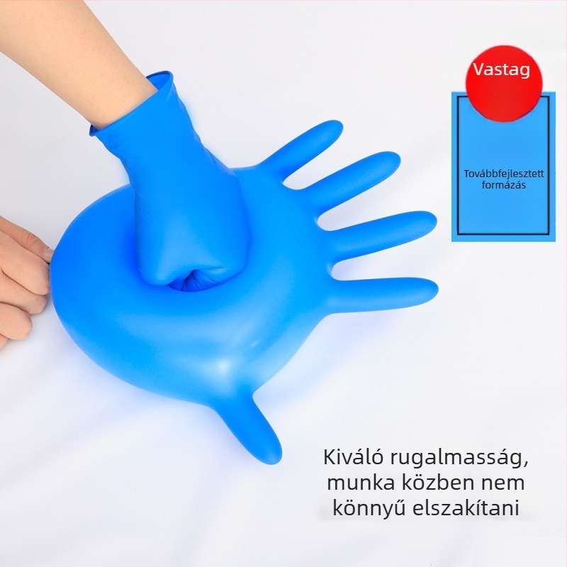 Élelmiszeripari nitril kesztyű, egyszer használatos, vastagított, csúszásmentes, olaj- és sav-bázis ellenálló, kopásálló, tisztításhoz