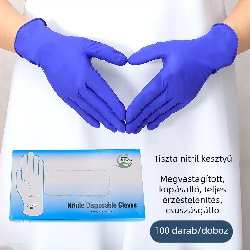 Élelmiszeripari nitril kesztyű, egyszer használatos, vastagított, csúszásmentes, olaj- és sav-bázis ellenálló, kopásálló, tisztításhoz