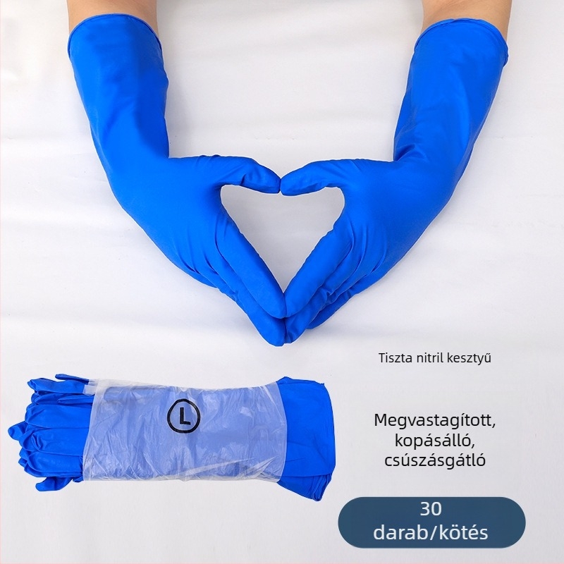 Élelmiszeripari nitril kesztyű, egyszer használatos, vastagított, csúszásmentes, olaj- és sav-bázis ellenálló, kopásálló, tisztításhoz