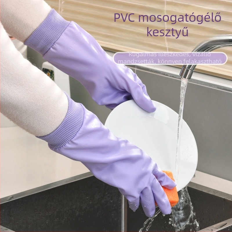 Vastag PVC konyhai kesztyűk, vízállóak és tartósak, edények mosásához, főzéshez, ruhák mosásához és takarításhoz.