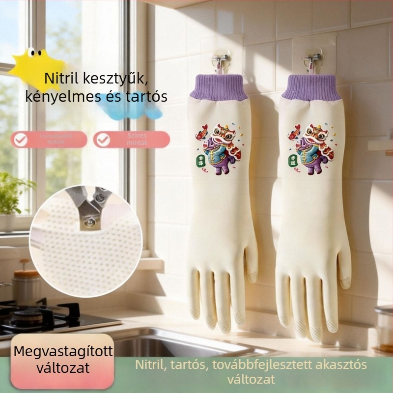Nitril háztartási kesztyűk konyhára, hosszított kivitel, áttörés- és vágásálló, vízálló tisztításhoz és mosáshoz