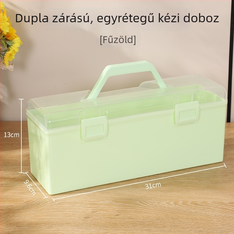 Egyrétegű hordozható tároló doboz, nagy kapacitású, műanyagból készült, eszközök, manikűr és művészeti kellékek számára, összecsukható