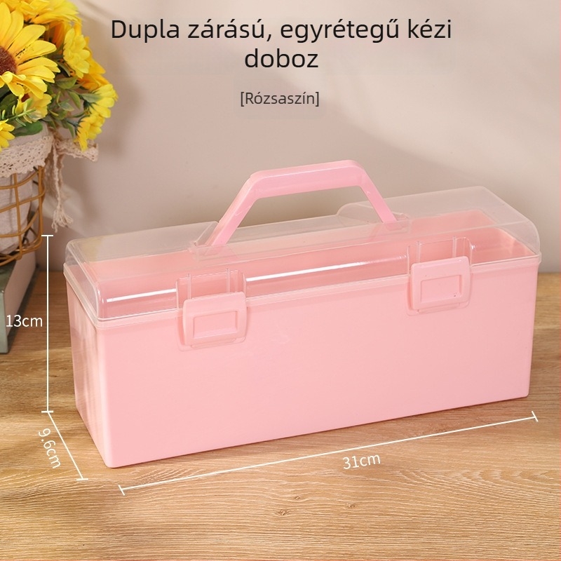 Egyrétegű hordozható tároló doboz, nagy kapacitású, műanyagból készült, eszközök, manikűr és művészeti kellékek számára, összecsukható