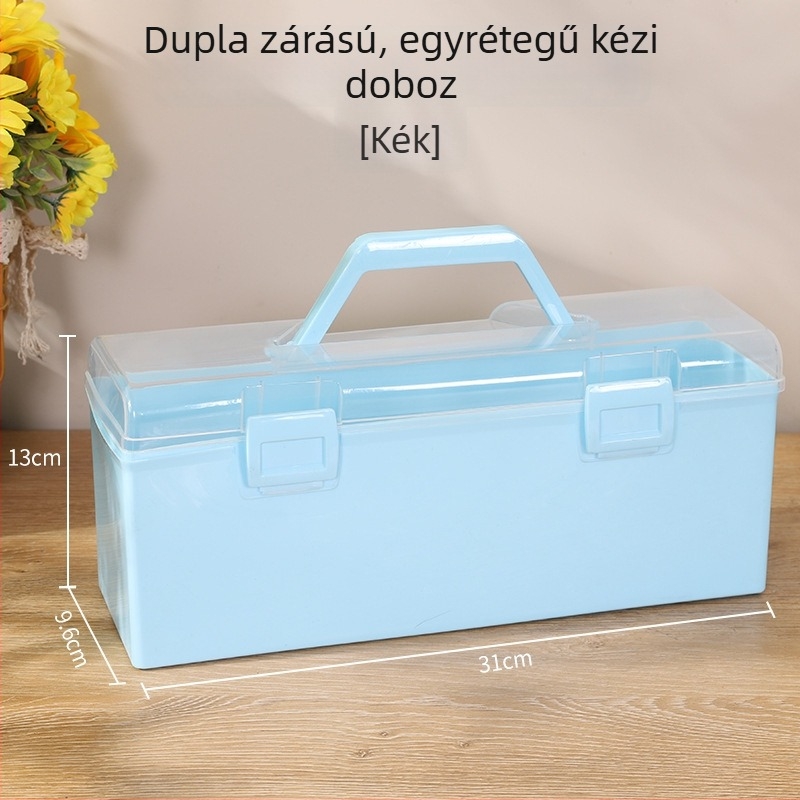 Egyrétegű hordozható tároló doboz, nagy kapacitású, műanyagból készült, eszközök, manikűr és művészeti kellékek számára, összecsukható