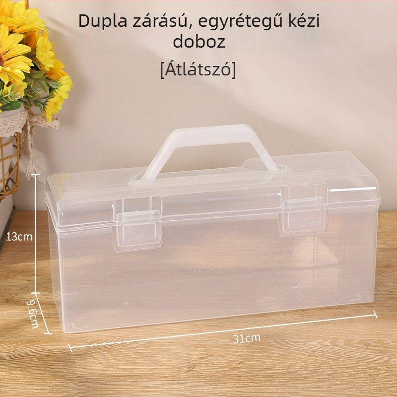 Egyrétegű hordozható tároló doboz, nagy kapacitású, műanyagból készült, eszközök, manikűr és művészeti kellékek számára, összecsukható