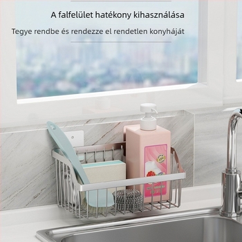 304 rozsdamentes acél konyhai tárolóállvány, falra szerelhető, fúrás nélkül, öntapadó fürdőszobai lefolyókosár
