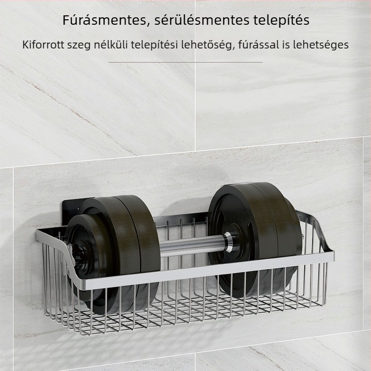 304 rozsdamentes acél konyhai tárolóállvány, falra szerelhető, fúrás nélkül, öntapadó fürdőszobai lefolyókosár