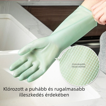 Latex mosogató kesztyűk, élelmiszer-minőségű, konyhai és háztartási feladatokra, vastagított, tartós, 31 cm hosszú