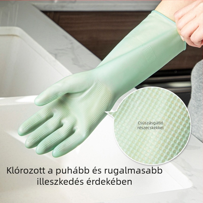 Latex mosogató kesztyűk, élelmiszer-minőségű, konyhai és háztartási feladatokra, vastagított, tartós, 31 cm hosszú