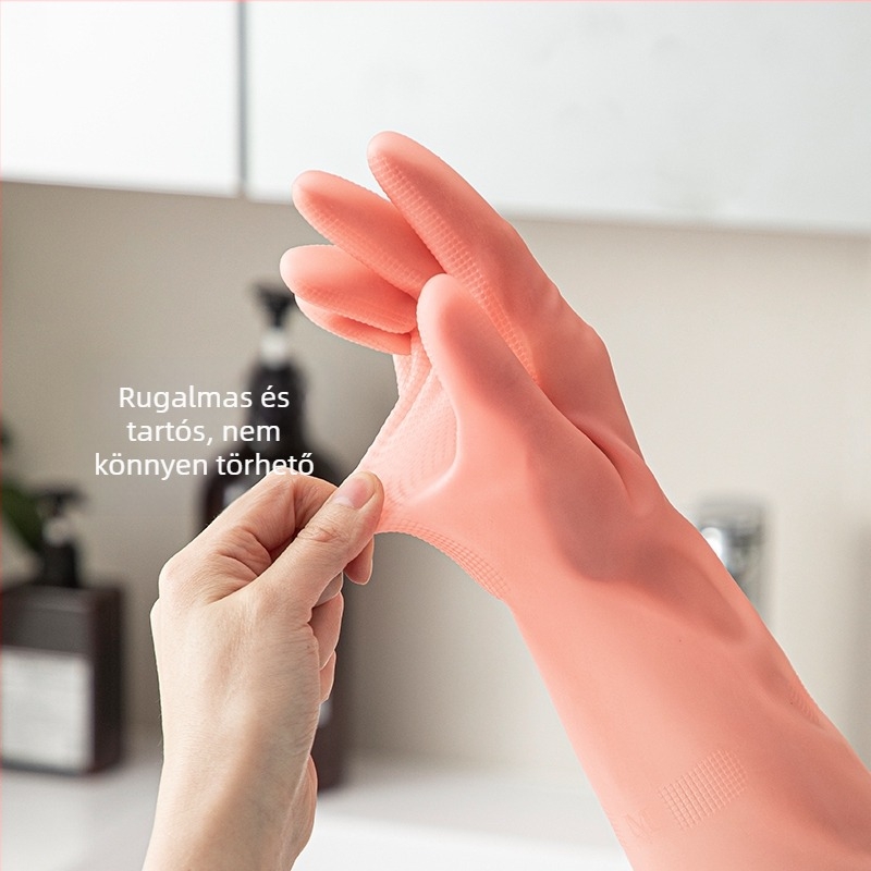 Latex mosogató kesztyűk, élelmiszer-minőségű, konyhai és háztartási feladatokra, vastagított, tartós, 31 cm hosszú