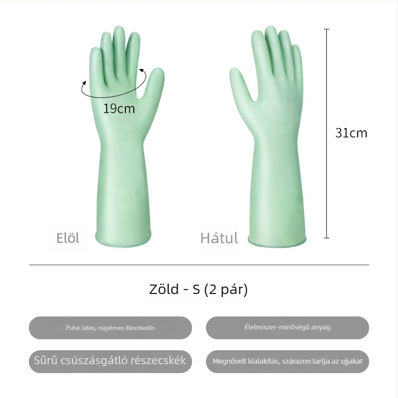 Latex mosogató kesztyűk, élelmiszer-minőségű, konyhai és háztartási feladatokra, vastagított, tartós, 31 cm hosszú