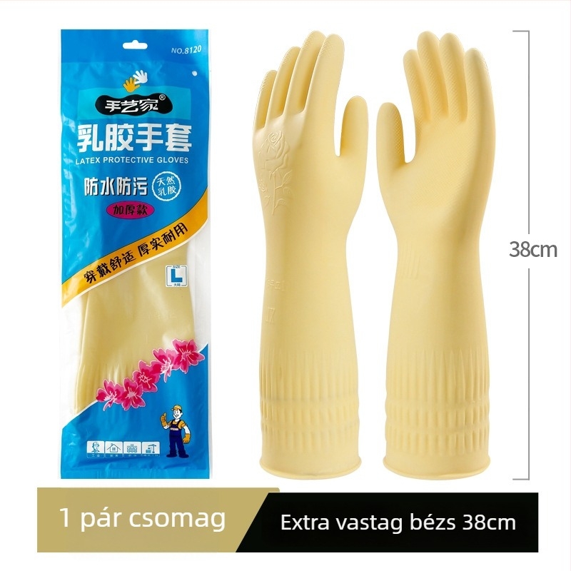 Latex kesztyű vastagított ín-fogással, marháinból származó markolattal, koreai stílusú hosszú ujjal, kopásálló, vízálló és csúszásmentes, konyhai és ipari használatra