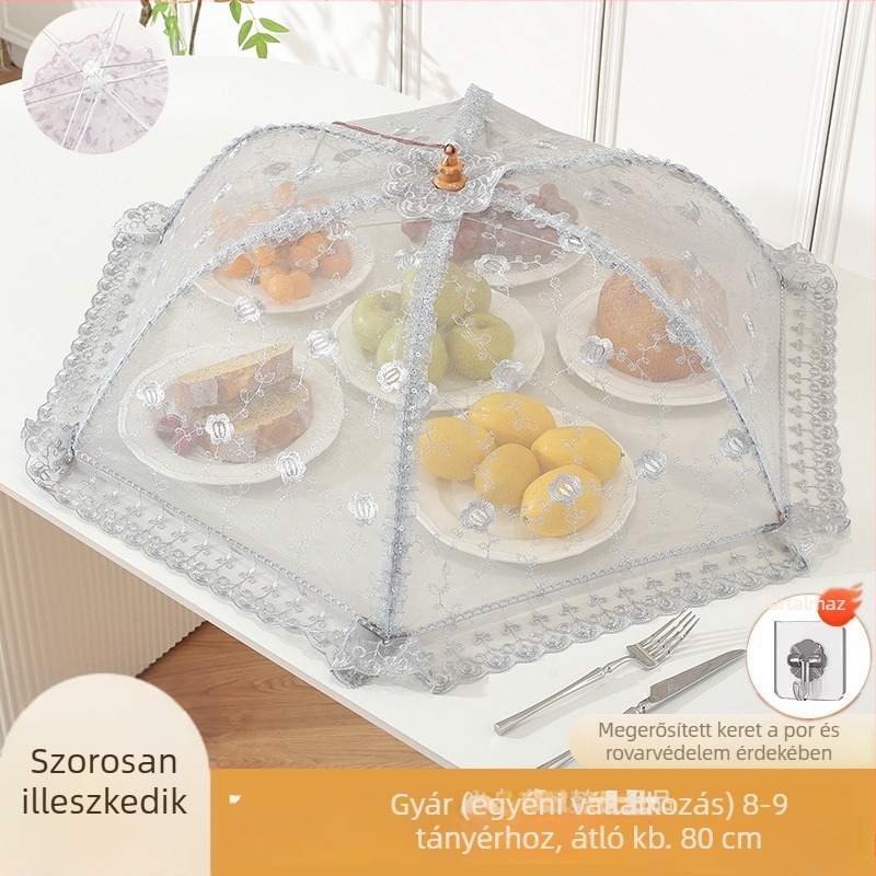 Étel- és zöldségfedél, összehajtható, levehető és mosható, legyek elleni, légáteresztő asztali fedél