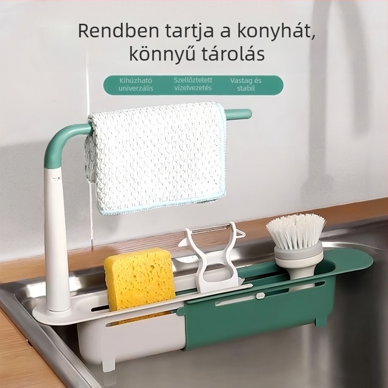 Kihúzható mosogató leeresztő állvány, helytakarékos, többfunkciós vízszűrő kiegészítő, telepítés nélkül