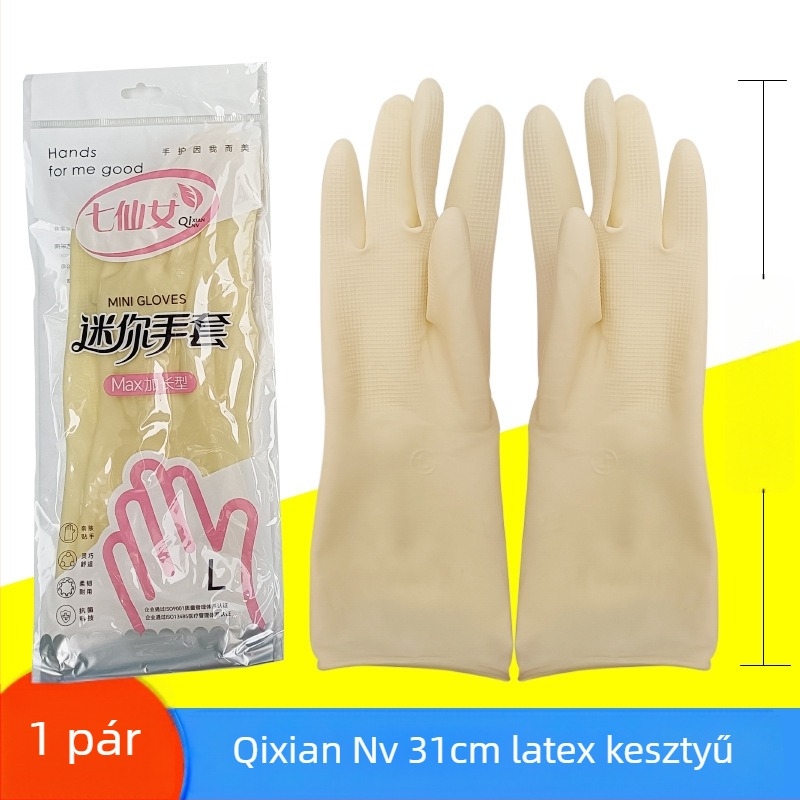 Seven Fairies latex kesztyűk, 31 cm hosszú, vízálló háztartási kesztyűk mosogatáshoz és ruhatisztításhoz